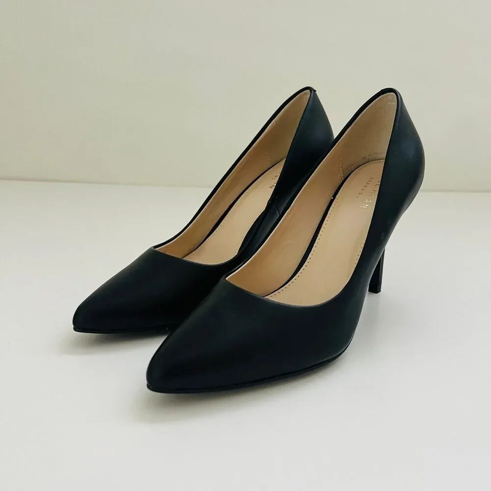 COLE HAAN Brand Bow Black Leather Pointed Toe Stiletto Heels Pumps - US 6.5